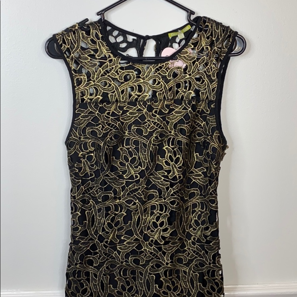 Gianni Bini Black Lace Dress with Gold Detailing